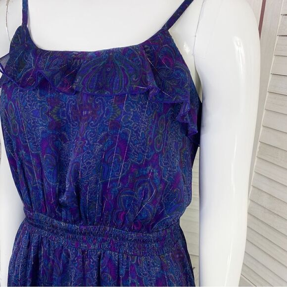 Express Paisley Tiered Ruffle Sleeveless Maxi Dress Purple Small - Picture 5 of 11